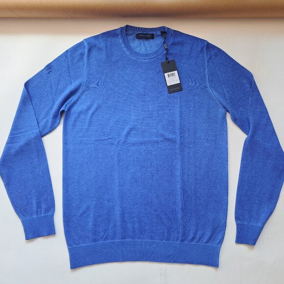 NWT Men's Patrick Assaraf 100% Cotton Crew Neck Blue Pullover Sweater Size S - Picture 6 of 14